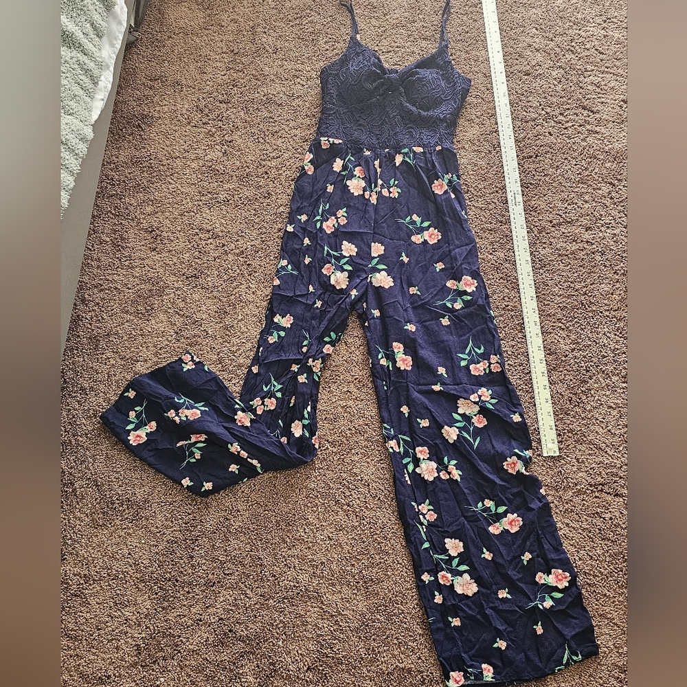 No Boundaries Navy Floral Jumpsuit